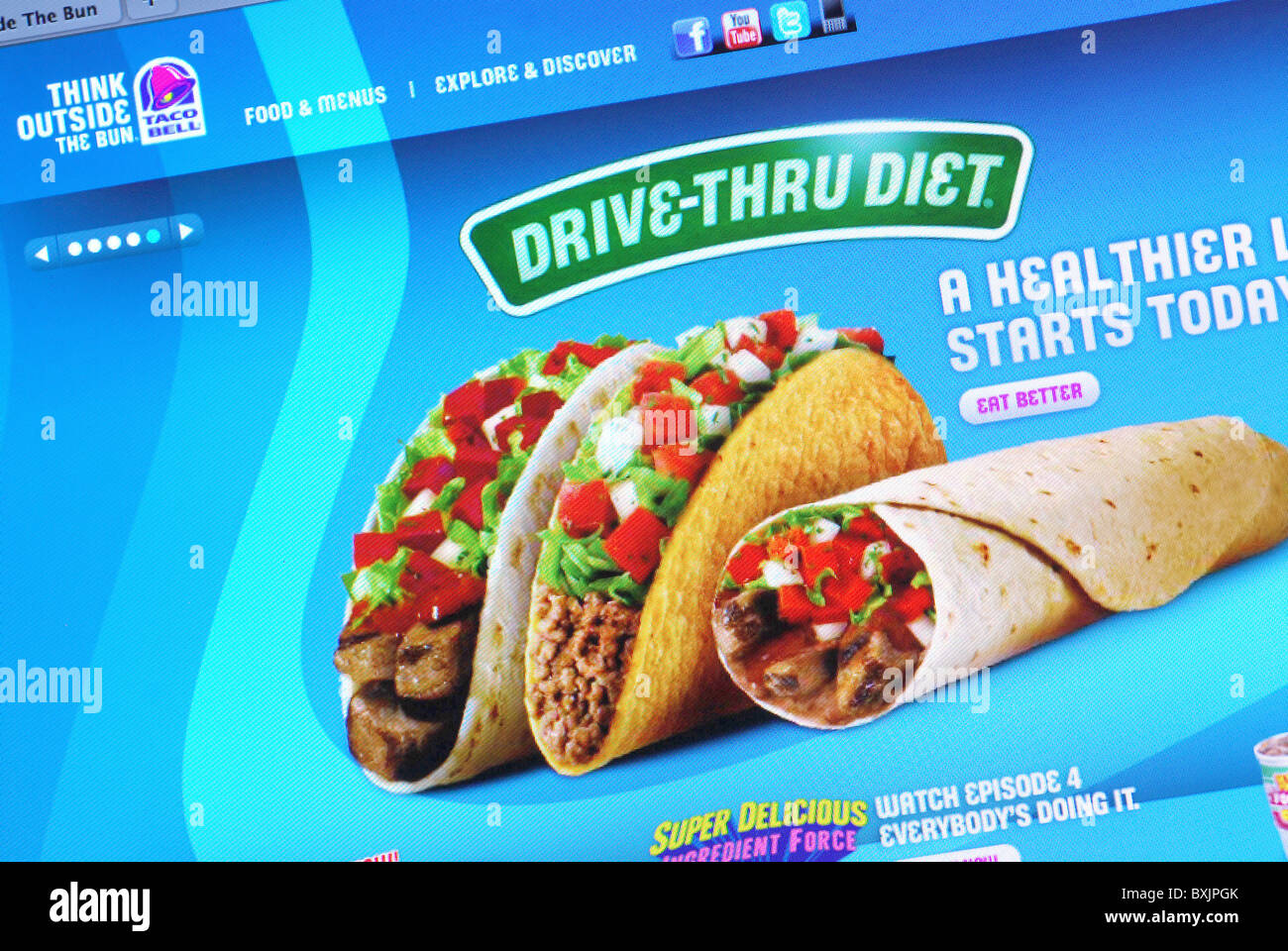 Low Calorie Taco und Burrito bei Taco Bell-Website Stockfoto