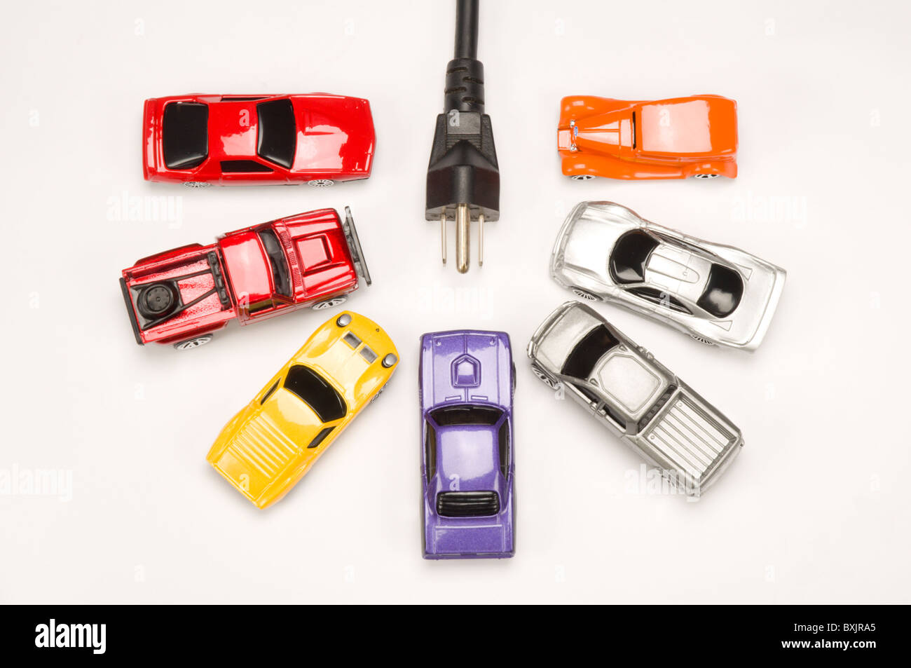 Modellautos aller elektrischen Stecker Stockfoto