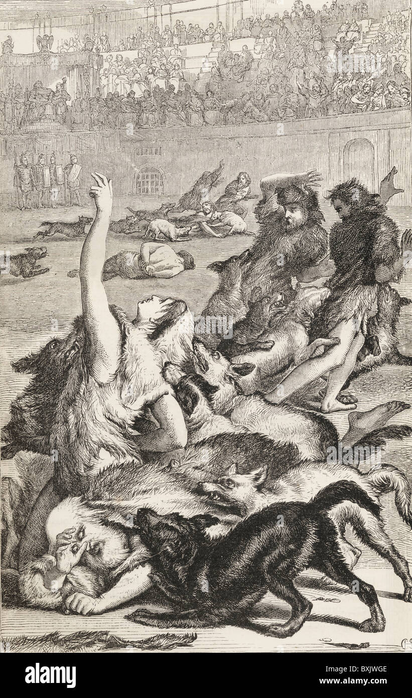 Christen in die Felle von wilden Tieren, die dann zum Tod von Hunden während der ersten römischen Verfolgungen verrissen eingenäht Stockfoto