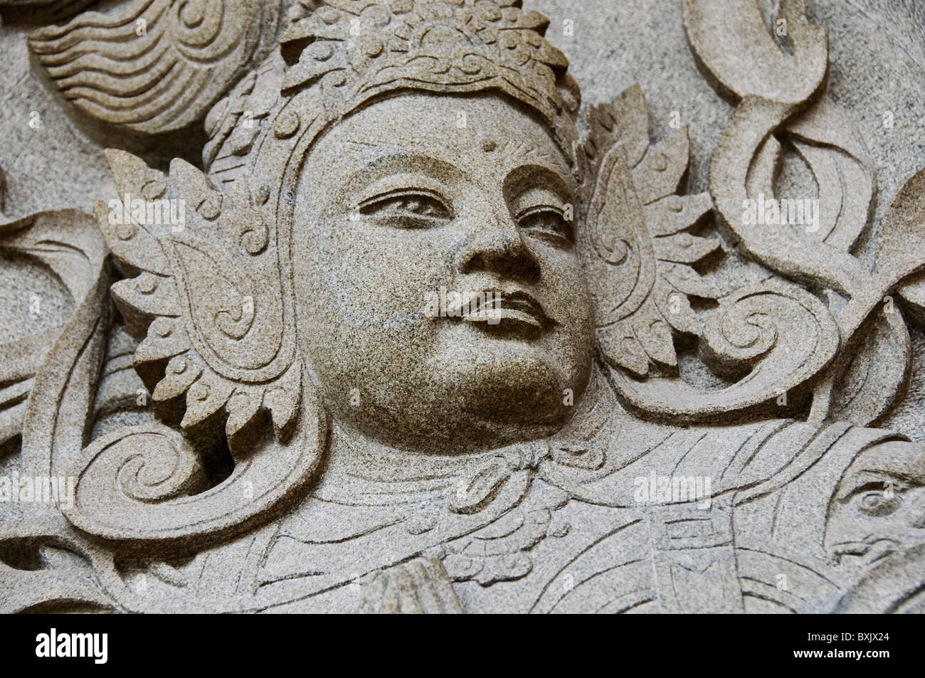Geschnitzte Steinreliefs am Po Lin Kloster in Ngong Ping Lantau Insel Hong Kong China Stockfoto