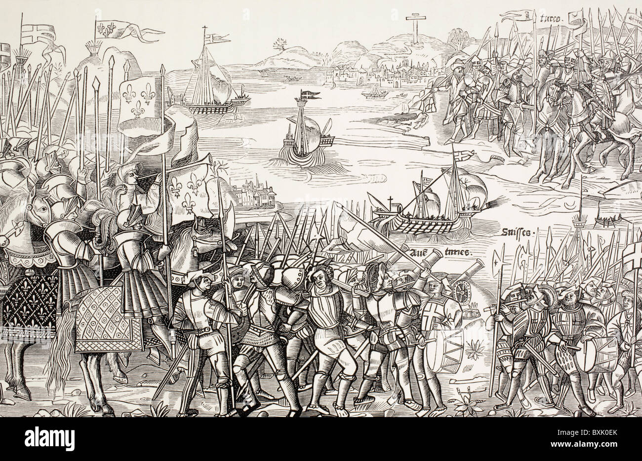 Kreuzfahrer, die Landung in Damietta, Ägypten im Jahre 1249 während des siebten Kreuzzugs. Stockfoto