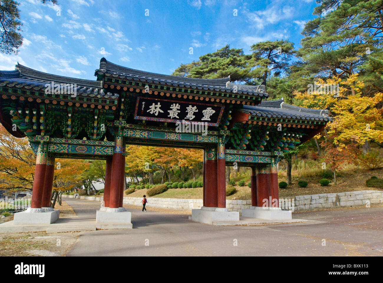 Tor zur Buddhastatue buddhistische Tempel, Südkorea Stockfoto