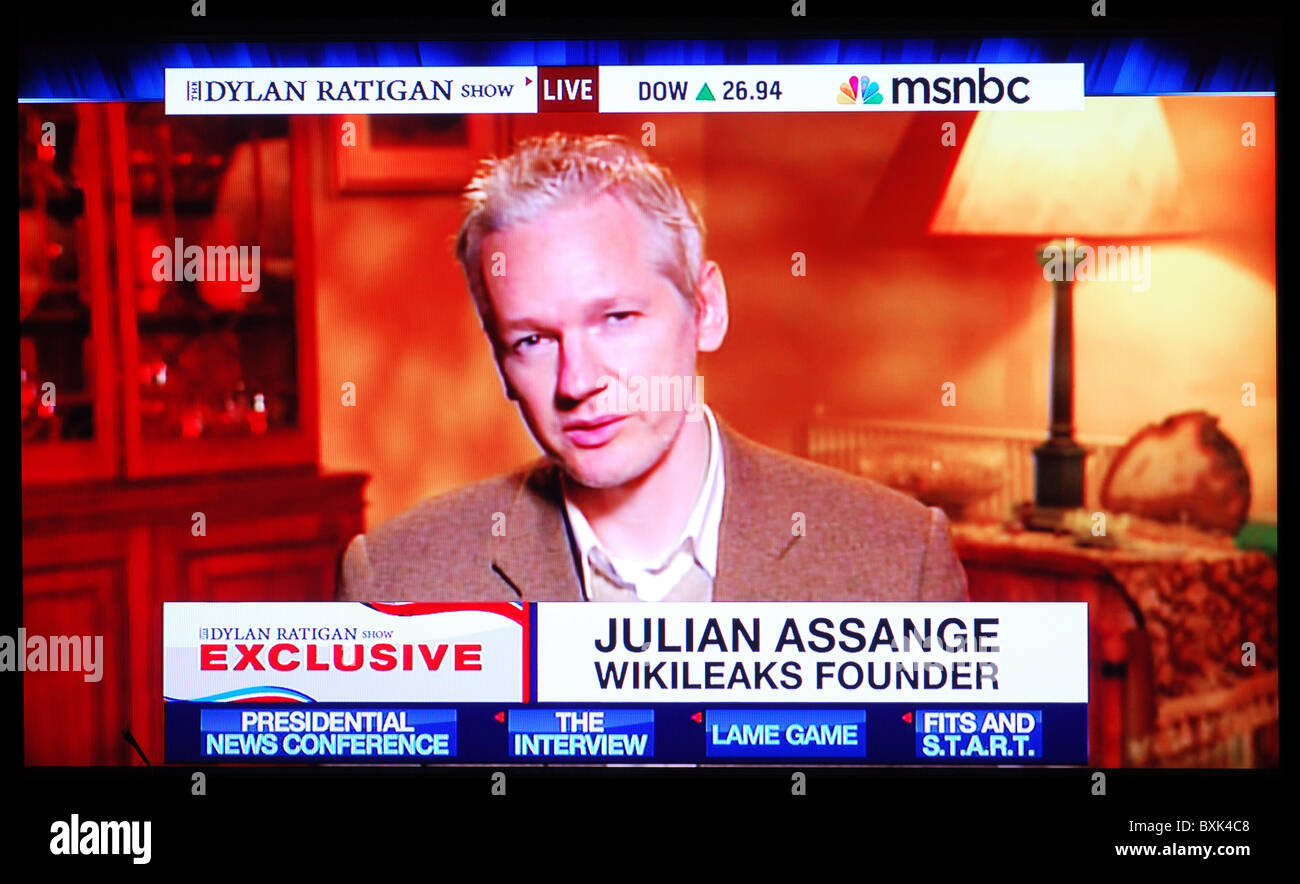 WikiLeaks-Gründer Julian Assange spricht im exklusiven Interview auf MSNBC Stockfoto