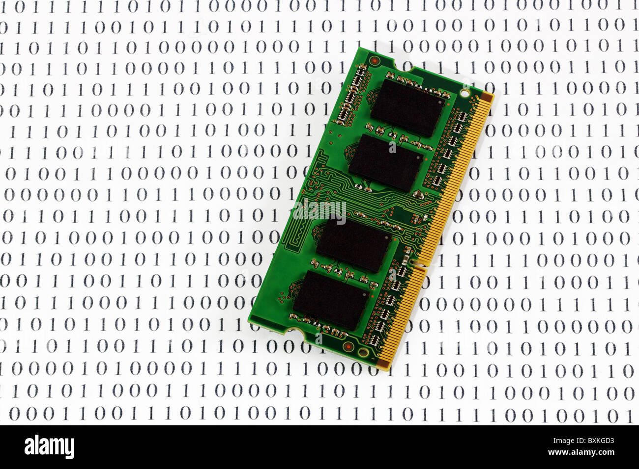 Random Access Memory (RAM) Modul Binärcodes Hintergrund Stockfoto