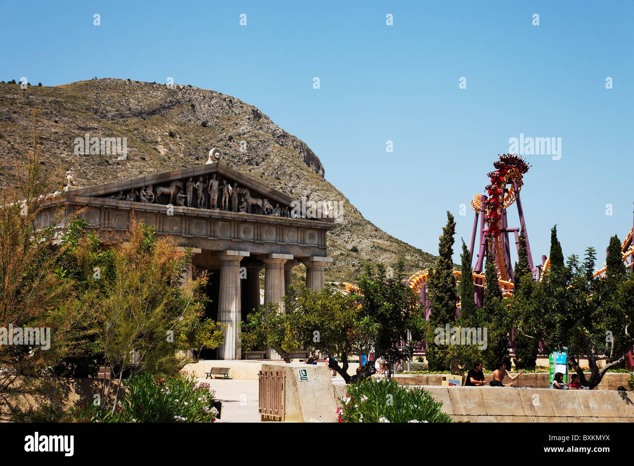 Achterbahn, Freizeitpark Terra Mitica Benidorm, Alicante, Spanien Stockfoto