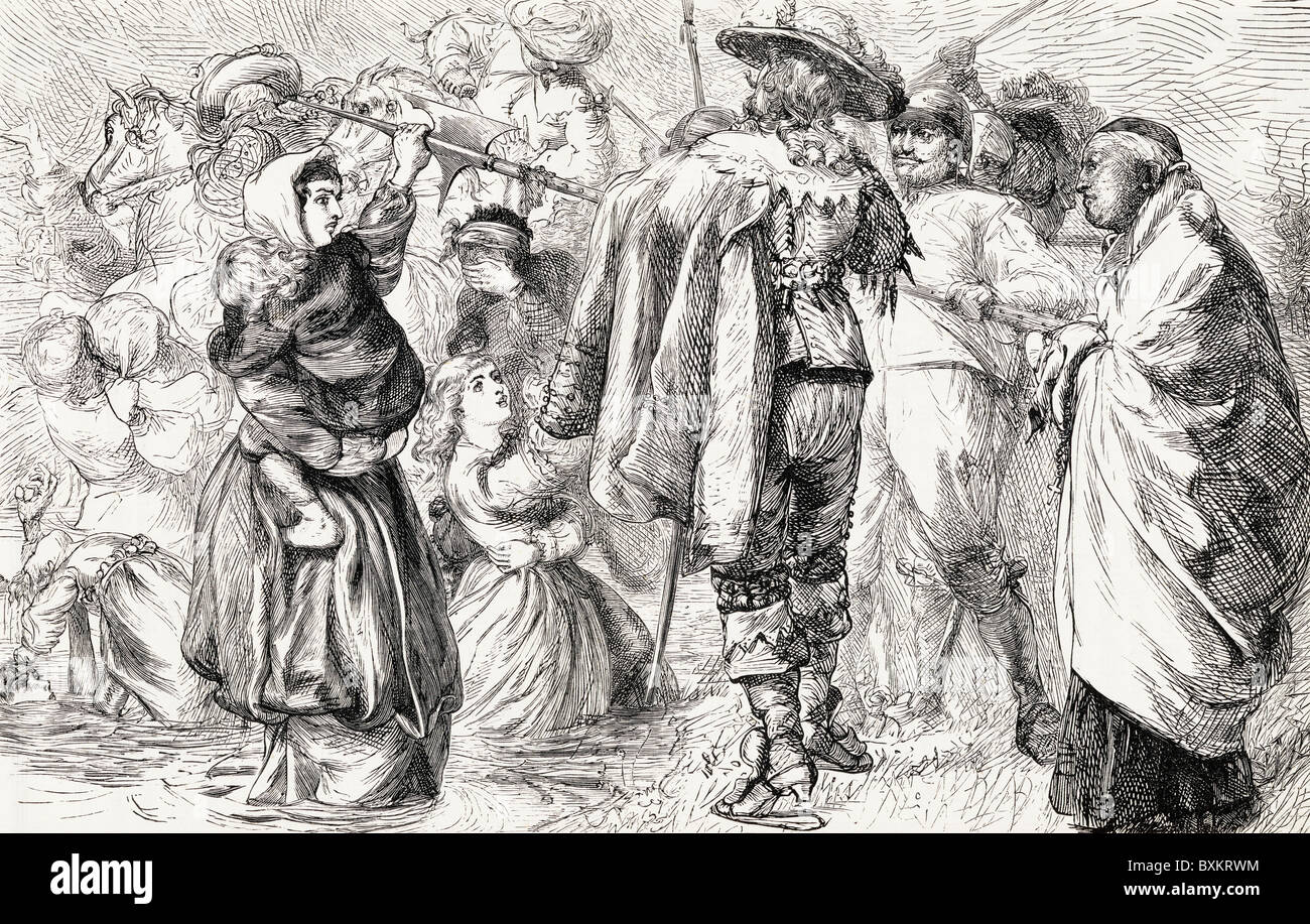 Englischen Protestanten während der irischen Rebellion von 1641 von irischen Katholiken ertrunken. Stockfoto