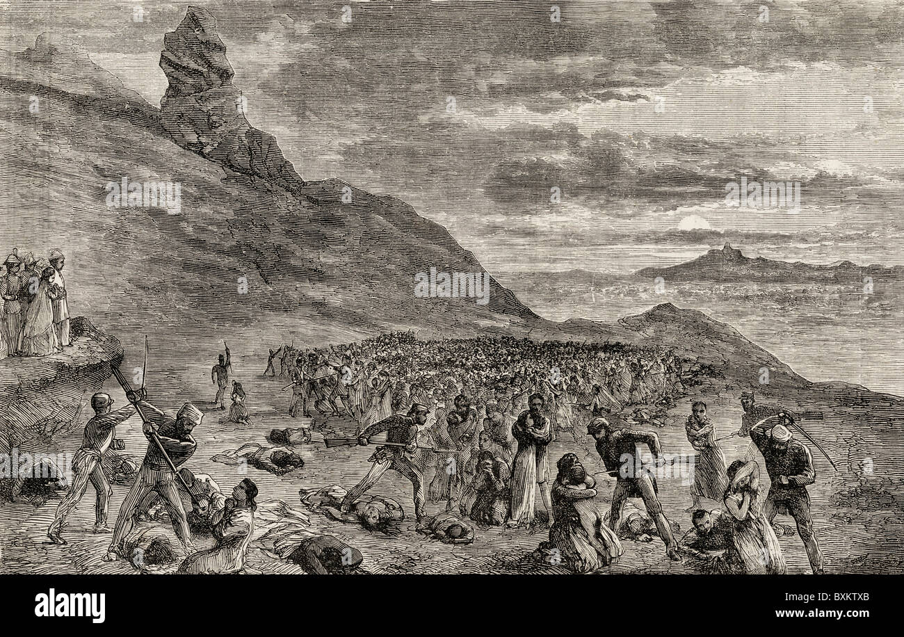 Die Verfolgung und die Massaker an den Christen auf der Insel Madagaskar im Jahre 1849. Stockfoto