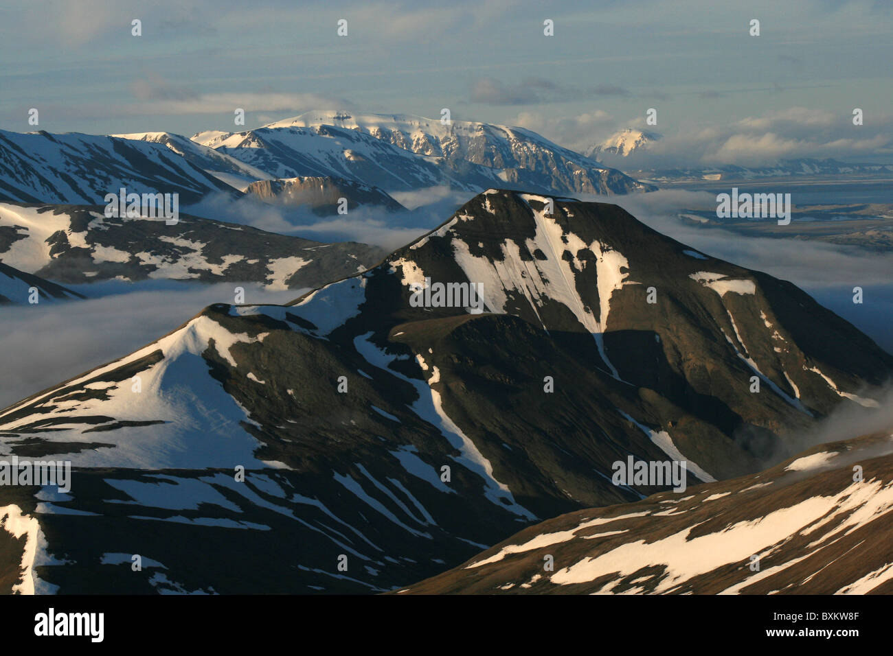 Landschaft der NW-Sorkappland mit Lidfjellet zu montieren, Blick vom Hohenlohefjellet, Spitzbergen Stockfoto