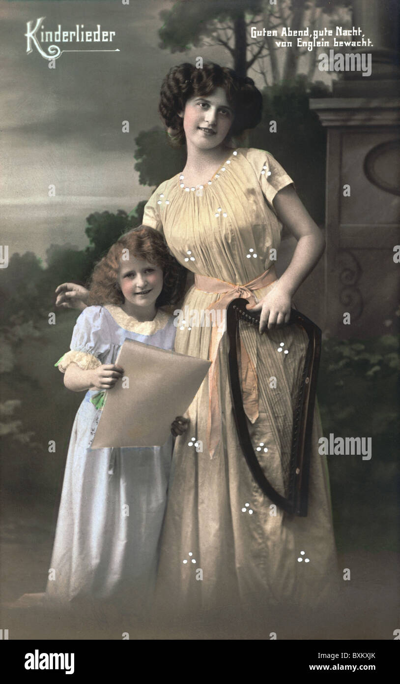 Musik, Lieder, Kinderlied, 'Guten Abend, gute Nacht', Mutter mit Tochter, Deutschland, um 1913, Zusatzrechte-Clearenzen-nicht vorhanden Stockfoto