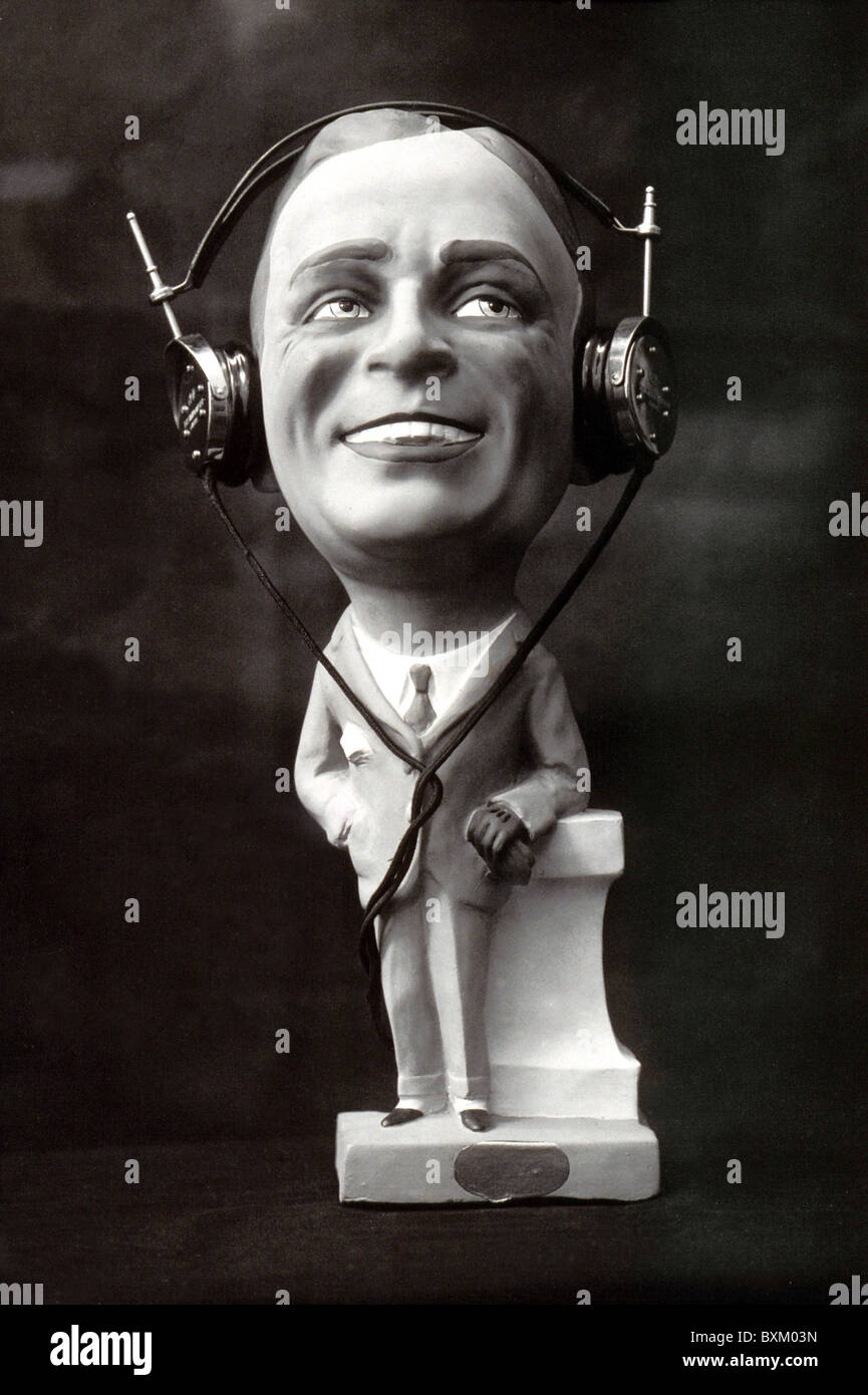 Rundfunk, Radio, Mann Figur trägt Kopfhörer, Werbung für Radio hören, Deutschland, um 1925, zusätzliche-Rechte-Clearences-nicht vorhanden Stockfoto