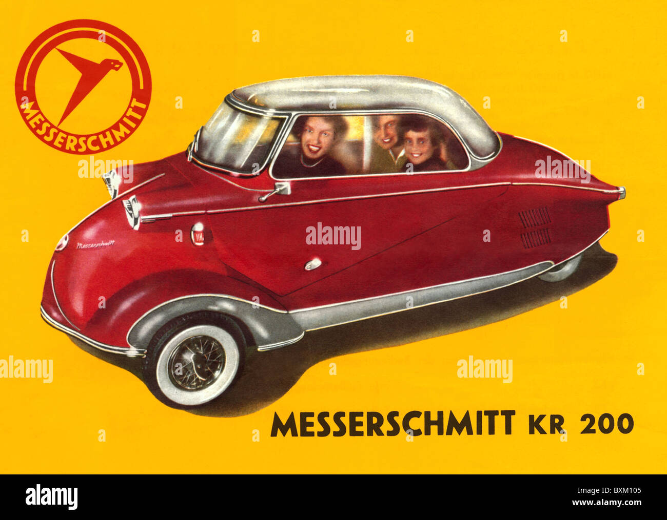 Transport / Transport, Auto, Fahrzeugvarianten, Messerschmitt, Luftblasenwagen, KR 200, Deutschland, 1955, 50er, 50er, 20. Jahrhundert, historisch, historisch, Rad, dreirädrig, Minicar, Zweitakt, Ganzstahlkarosserie, bichrome, zweifarbig, zweifarbig, zweifarbig, rot, Symbol, Symbole, Emblem, Wunder, Wirtschaftswunder, wirtschaftliche Menschen, Auto, Autos, Autos, Made in Deutschland, Autos, Autos, Autos, Zusätzliche-Rechte-Clearences-Nicht Verfügbar Stockfoto