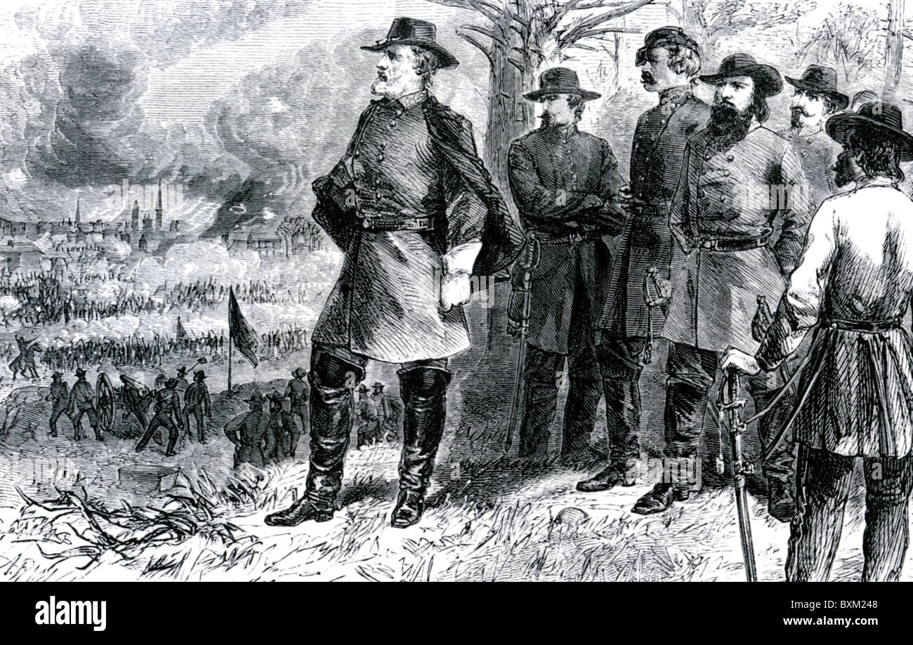 AMERICAN CIVIL WAR - Robert E Lee und Konföderierten Personal sehen Schlacht von Fredericksburg, Dezember 1862 von Telegraph Hill Stockfoto