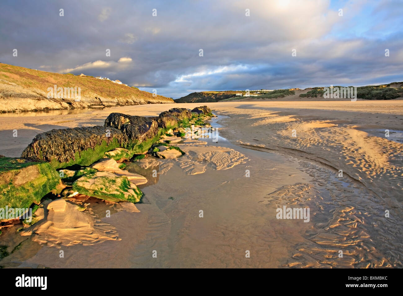 Crantock Beach an der Mündung des Gannel (Newquay) Stockfoto