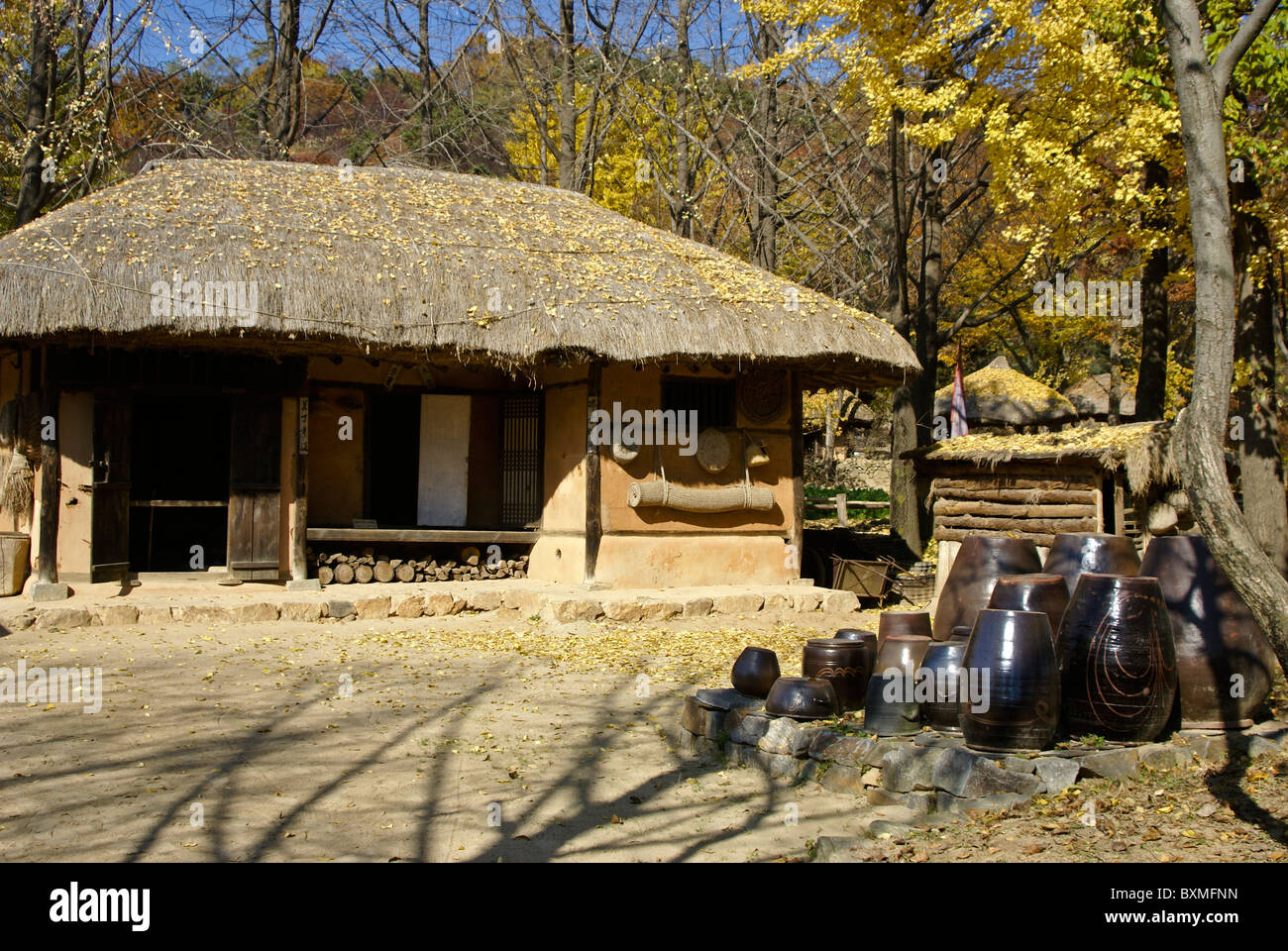 Reetgedeckten Haus, Korean Folk Village, South Korea Stockfoto