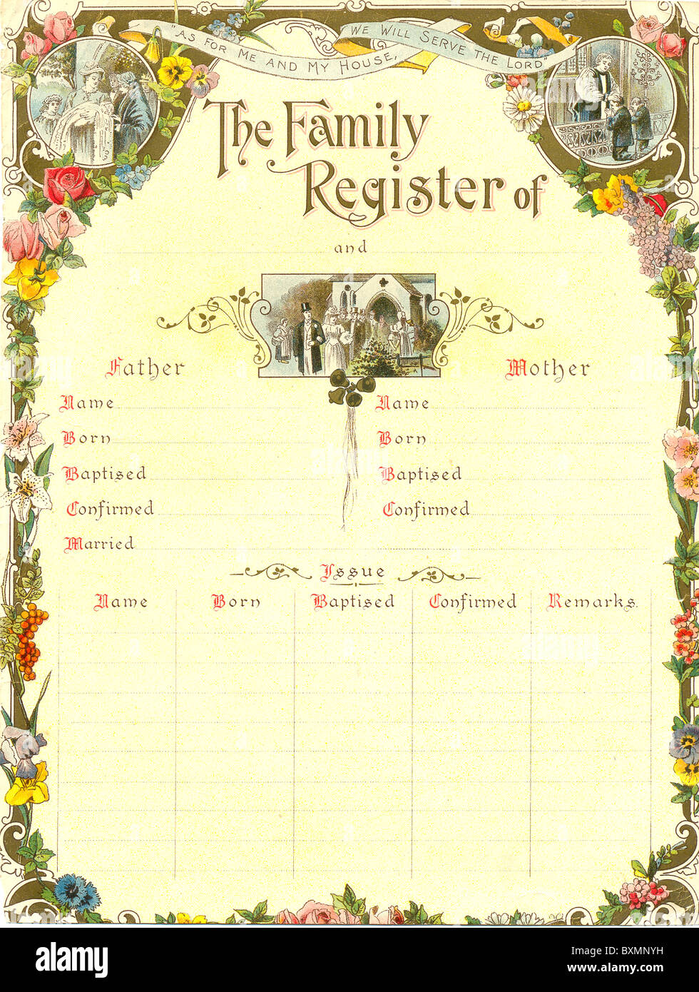 Victorian Family Register ungenutzte 1890er Jahre Stockfoto