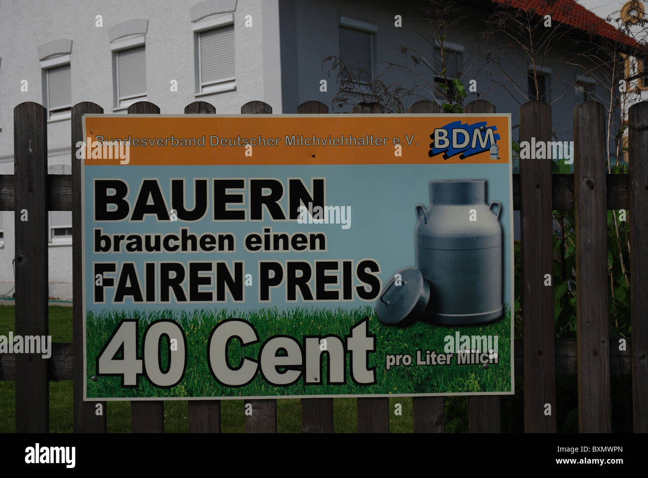 Milch-Preis-Streik-Protest-Plakat Stockfoto