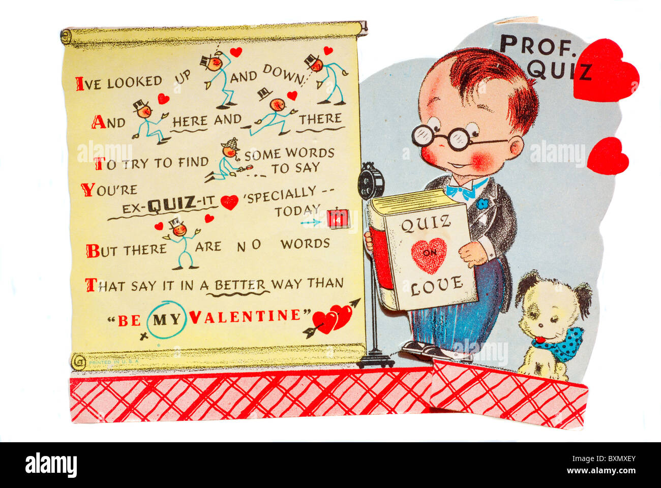 Vintage Karte zum Valentinstag mit Professor Quiz - Public domain überprüft Stockfoto