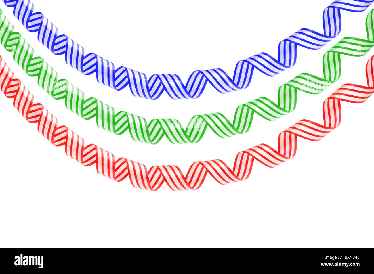 Streamer auf weißem Hintergrund Stockfoto