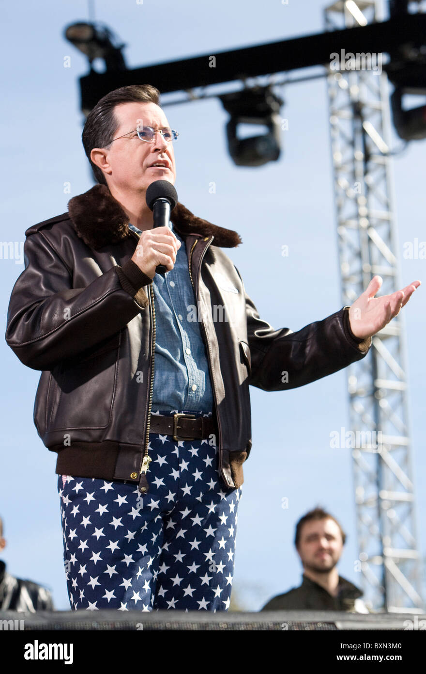 Stephen Colbert auf der Kundgebung, Vernunft und/oder Angst wiederherzustellen. Stockfoto