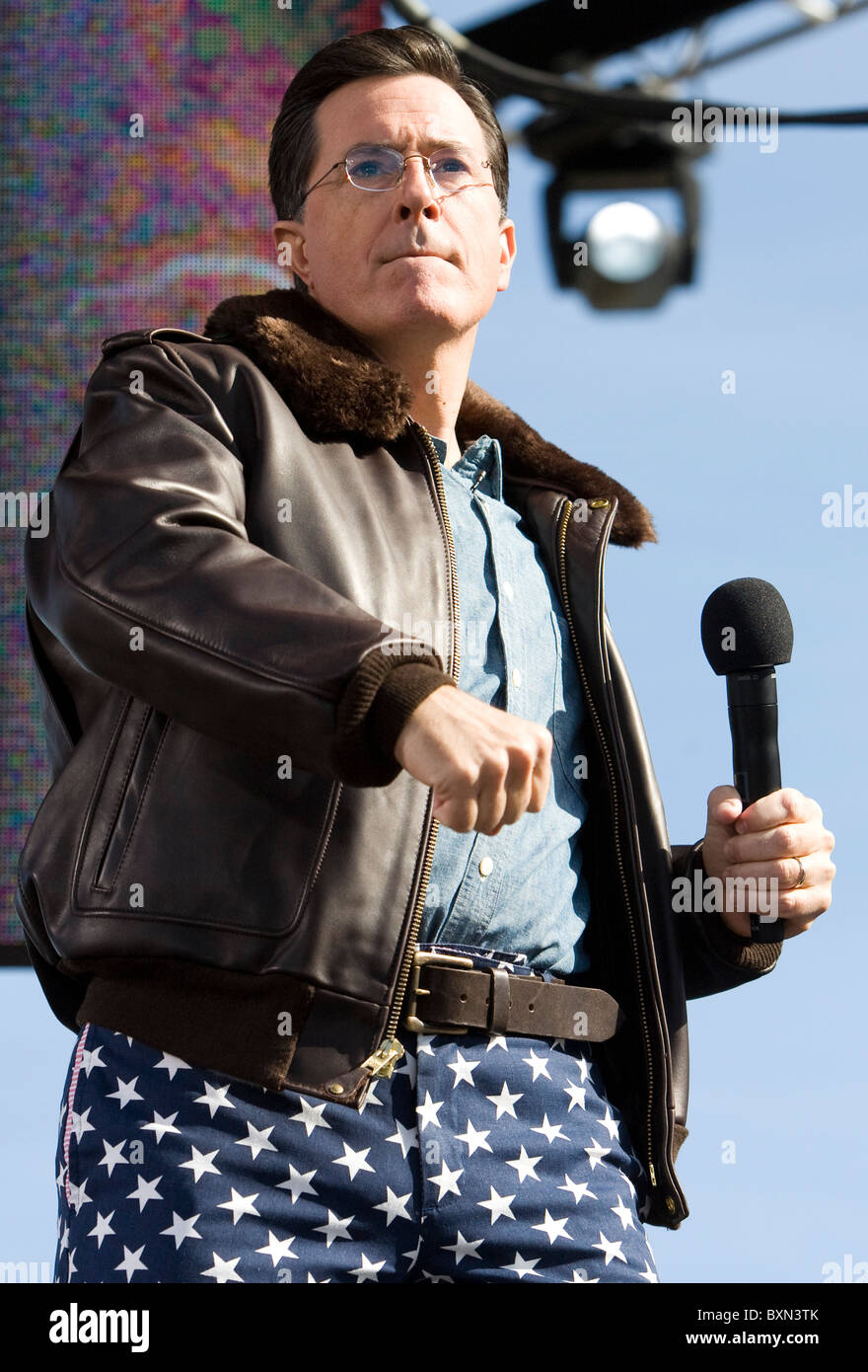 Stephen Colbert auf der Kundgebung, Vernunft und/oder Angst wiederherzustellen. Stockfoto