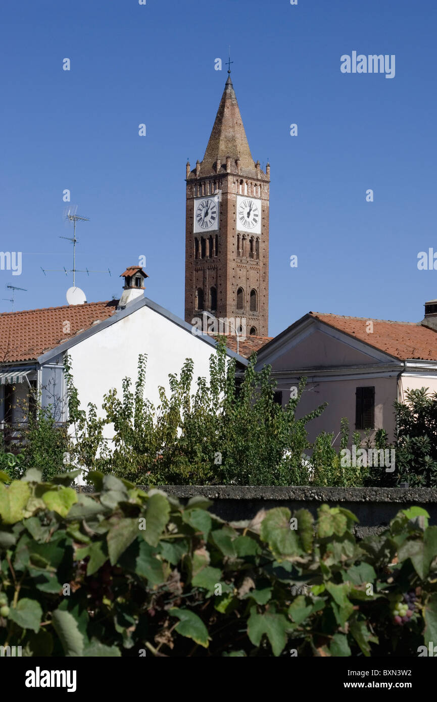 San Martino Pfarrei Kirche, Glockenturm, Fontanetto Po, Vercelli, Piemont, Italien Stockfoto