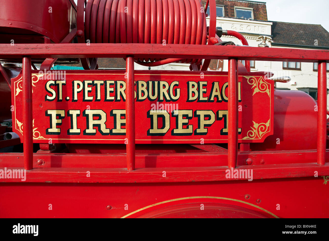 1919-Ford-Feuerwehrauto auf dem Display an der jährlichen Boxing Day Klassiker und eigene Fahrzeug zeigen, Wickham, Hampshire, England. Stockfoto