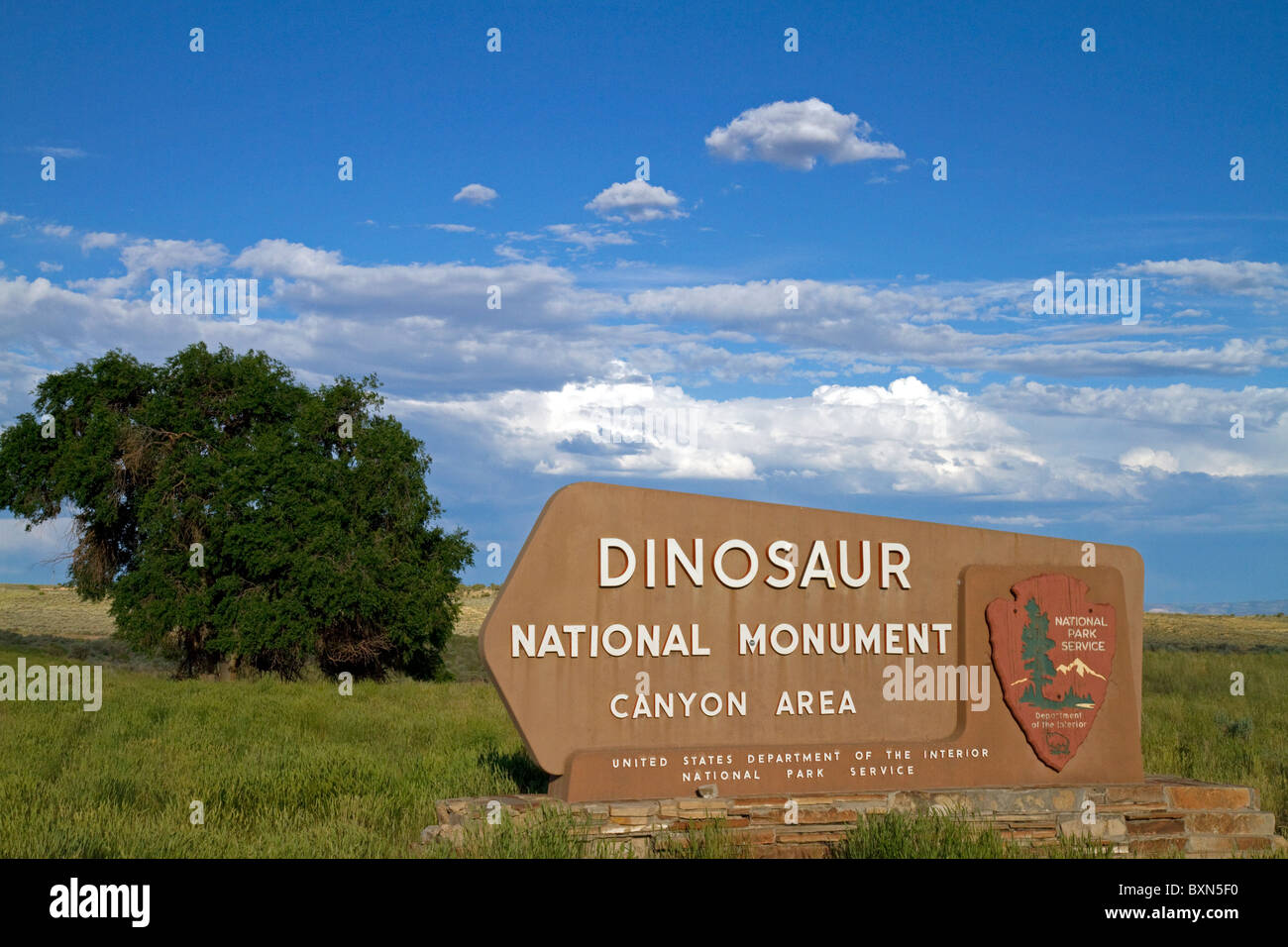 Dinosaur National Monument Canyon Gebiet Zeichen in Moffat County, Utah. Stockfoto