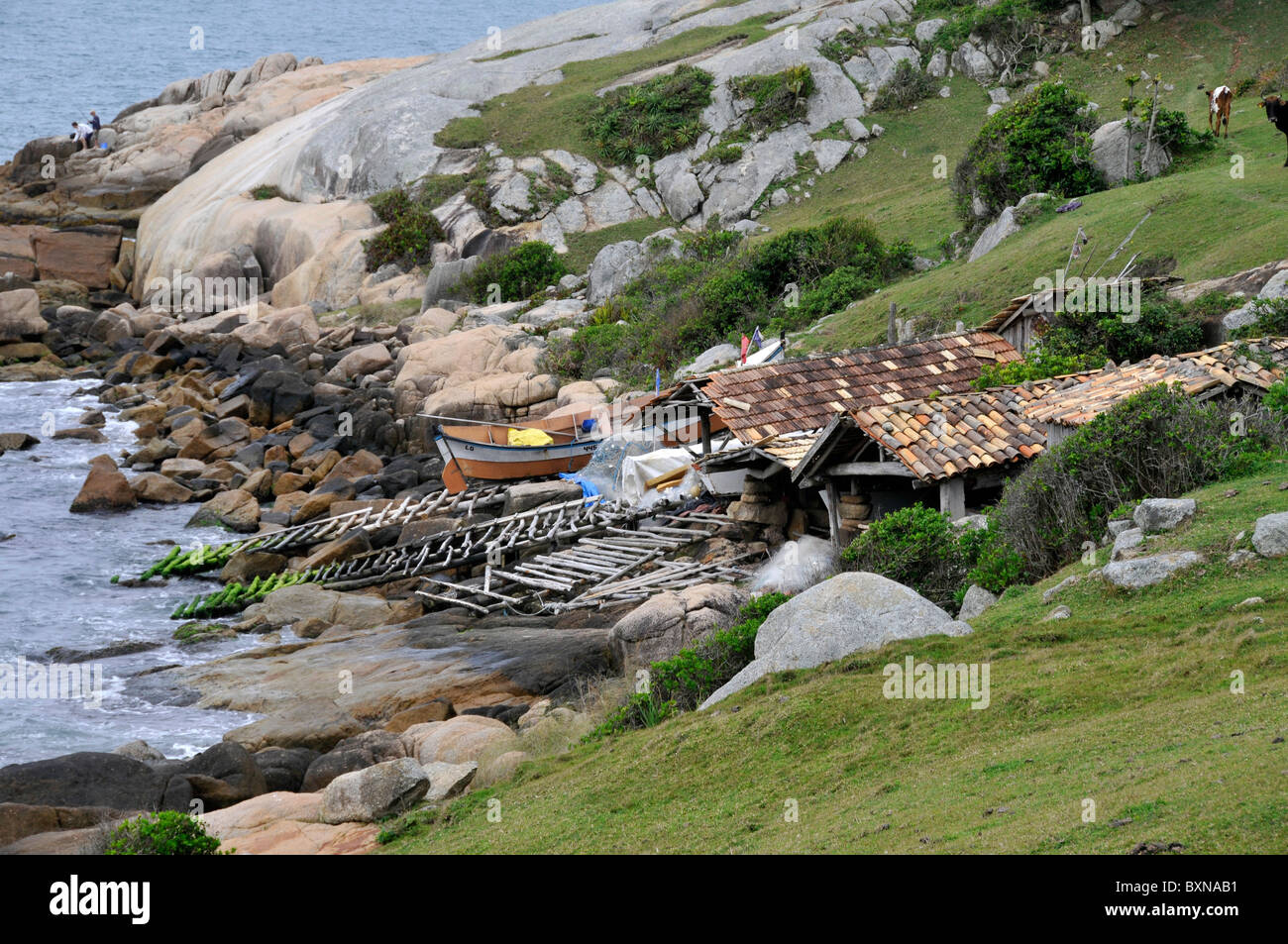 Historische Stätte von einem alten Fischerdorf, Rosa Strand Santa Catarina Brasilien Stockfoto