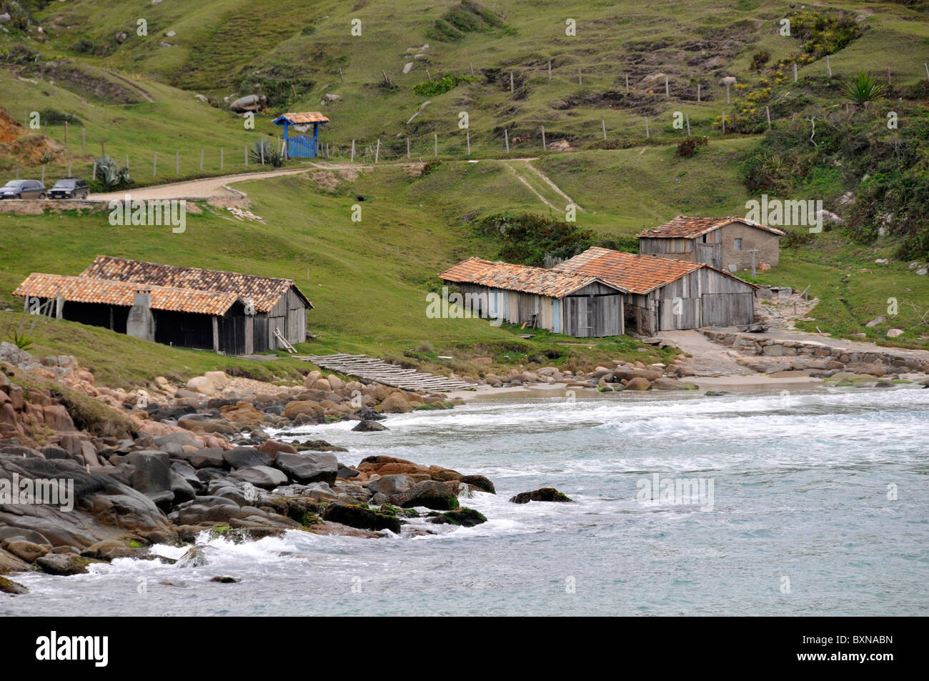 Historische Stätte einer alten Fischerdorf, Rosa Strand Santa Catarina Brasilien Stockfoto