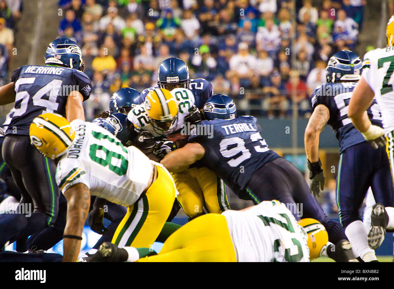 NFL-teams der Seattle Seahawks und den Green Bay Packers ein Fußball-Spiel Stockfoto