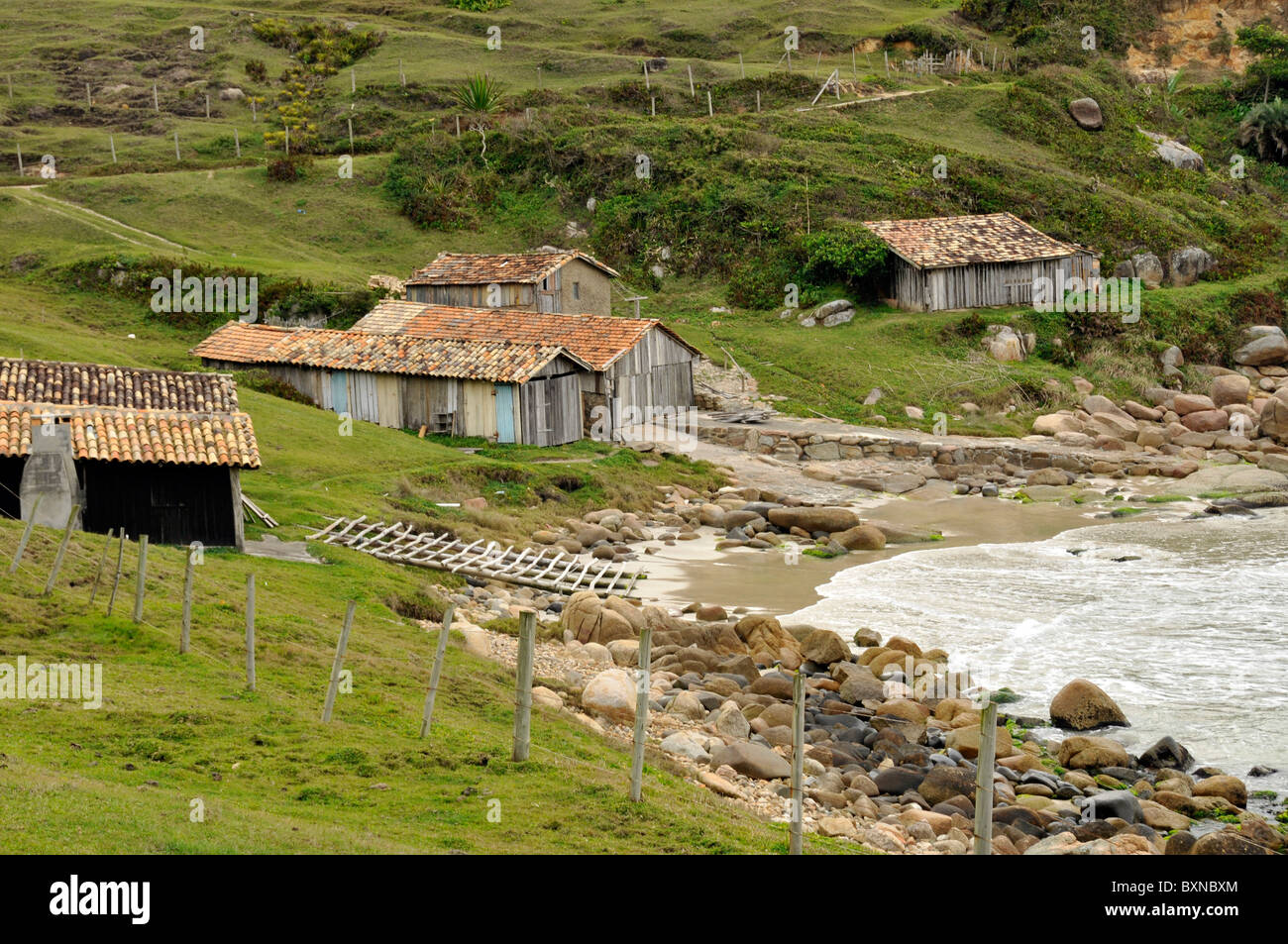 Historische Stätte von einem alten Fischerdorf, Rosa Strand Santa Catarina Brasilien Stockfoto