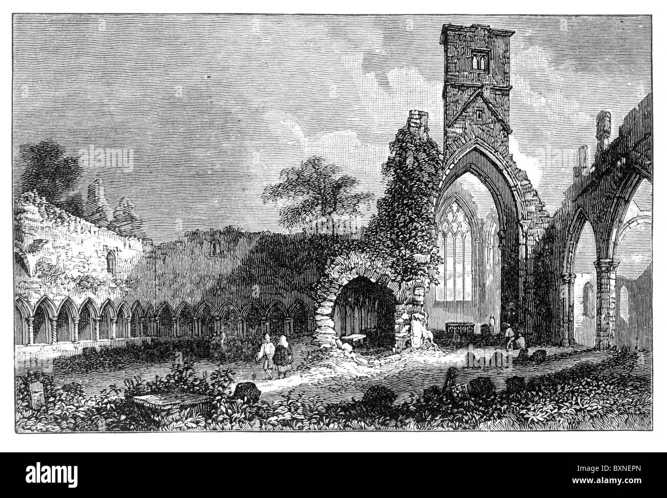 Dominikanisches Kloster Runis, Sligo, Irland nach einem Kupferstich von William Henry Bartlett; Schwarz und weiß-Abbildung; Stockfoto
