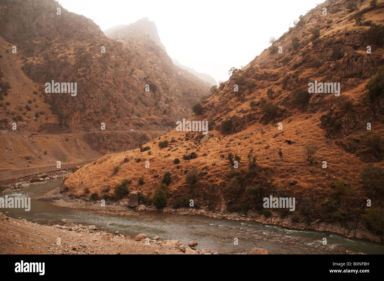 Der Fluss Choman, der durch eine Schlucht im Qandil-Gebirge des Zagros-Gebirges in der irakischen Kurdistan-Region im Nordirak fließt, Stockfoto