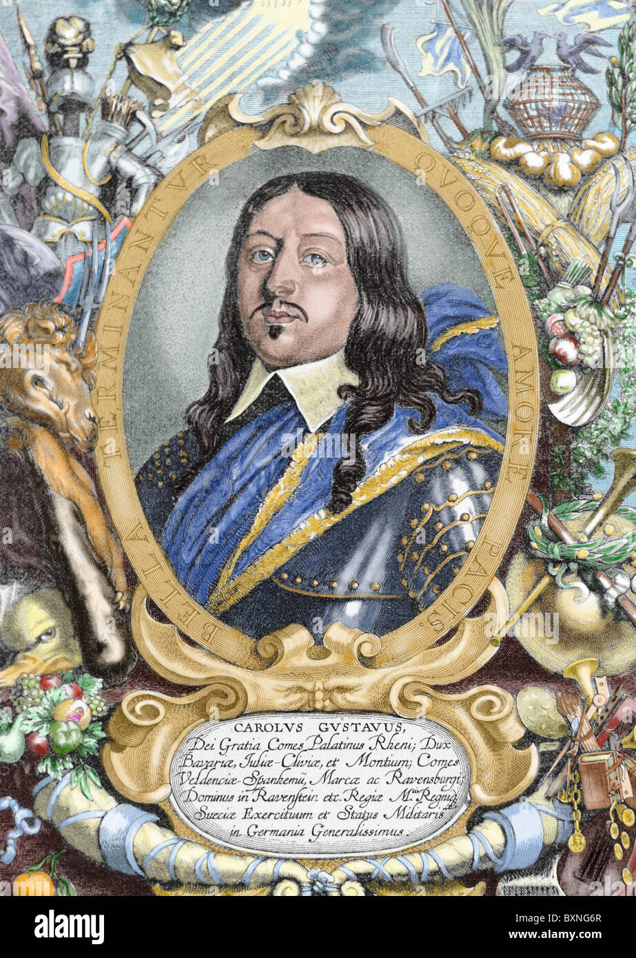 Gustav (1622-1660). König von Schweden von 1654 bis zu seinem Tod. Farbige Gravur. Stockfoto