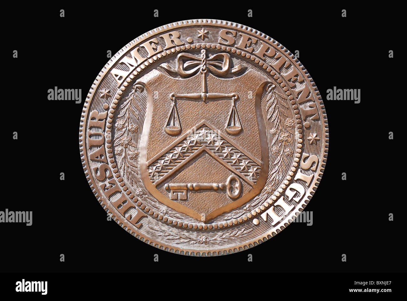 Isolierte Logo Stempel von Washington DC United States Treasury Department mit schwarzem Hintergrund Stockfoto