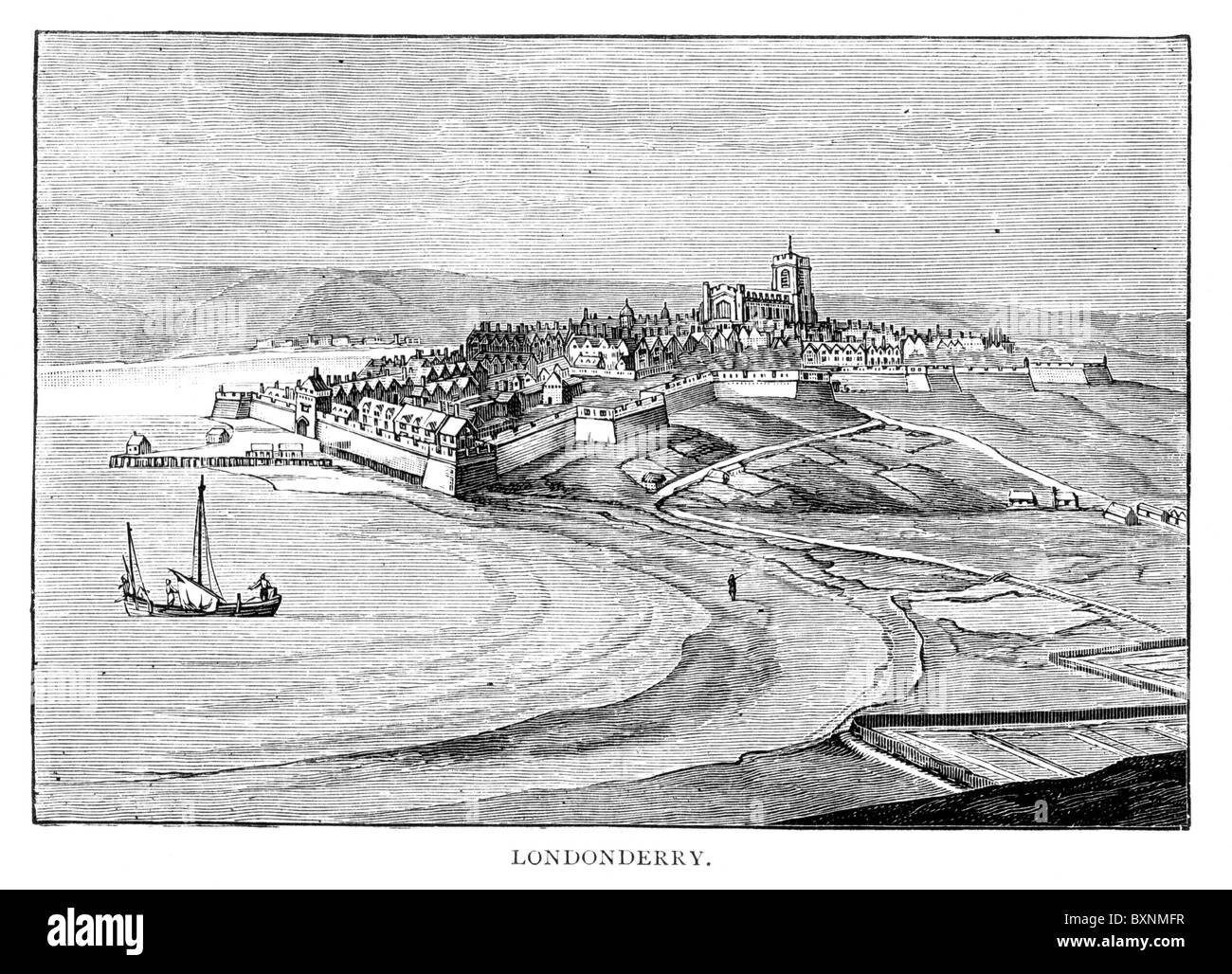 Londonderry, gezeichnet um 1680; Schwarz und weiß-Abbildung; Stockfoto