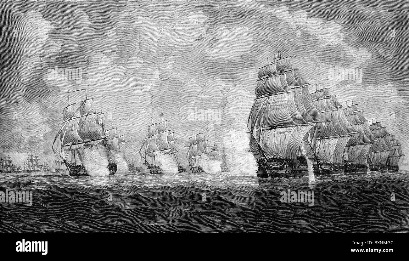 Die Aktion von Pulo Aor (Pulo Aura) zwischen französischen Men-o-War und Schiffe von der East India Company, 1804 Stockfoto