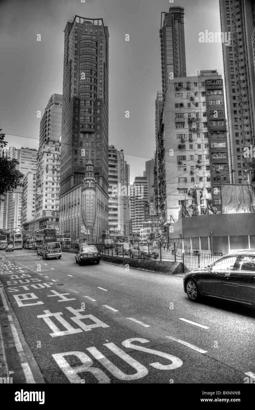 Kultige Transport auf Hong Kong Island, typische Busspur in wanchai Stockfoto