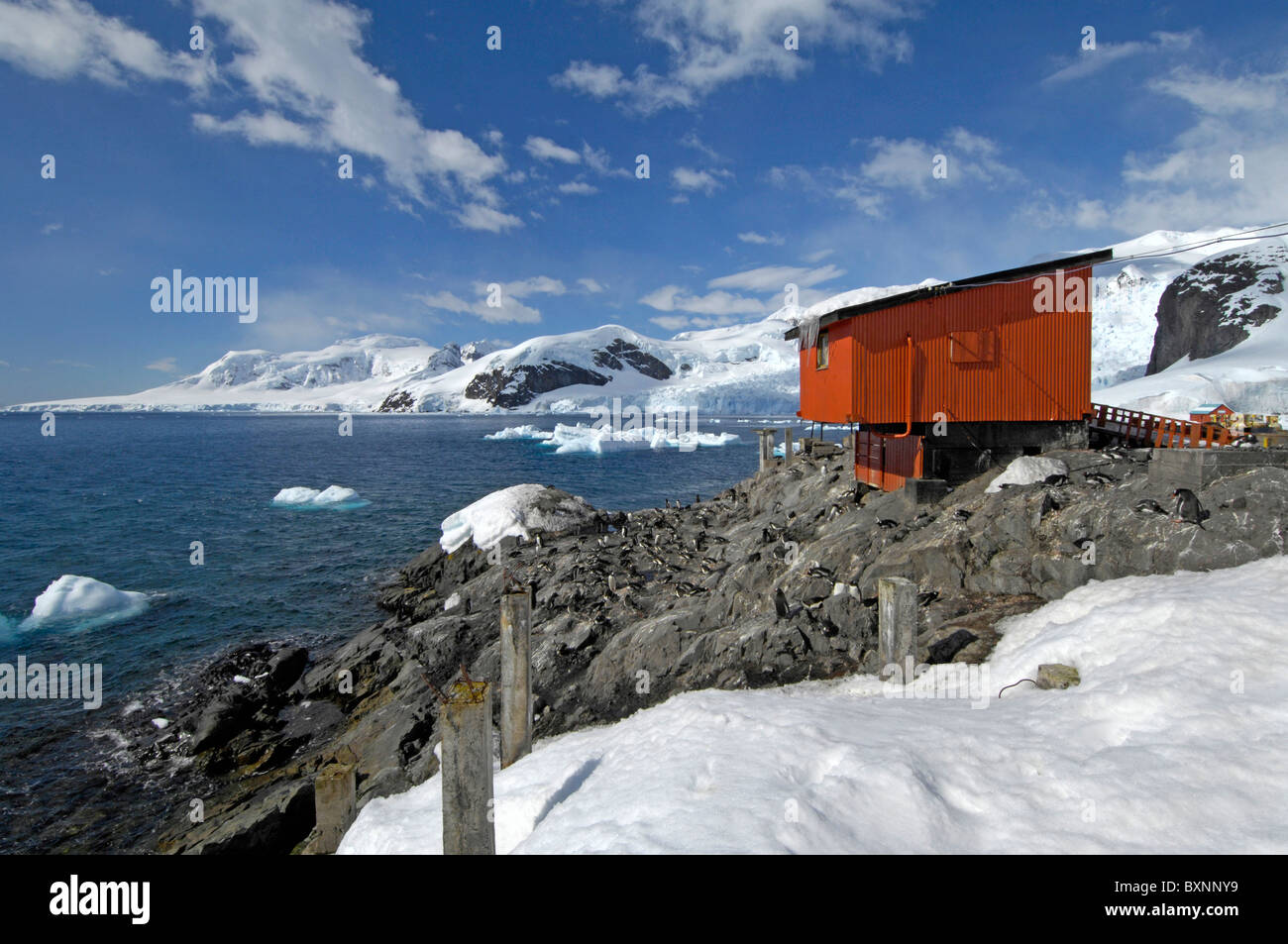 Antarctic base Almirante Brown in der Paradise Bay, antarktische Halbinsel, Antarktis Stockfoto