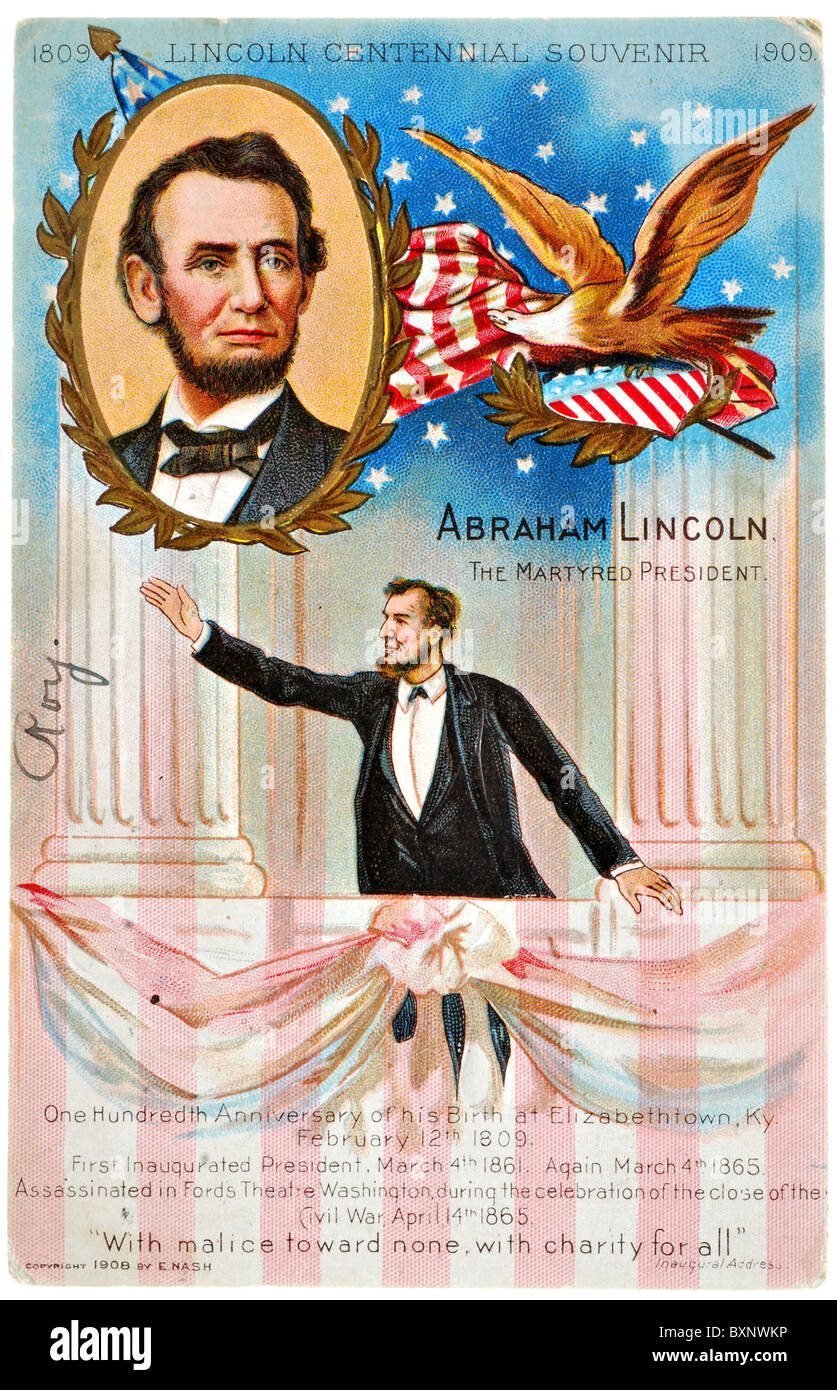 Alte Ansichtskarte zu Ehren gemartert US-Präsident Abraham Lincoln--überprüft IN THE PUBLIC DOMAIN Stockfoto
