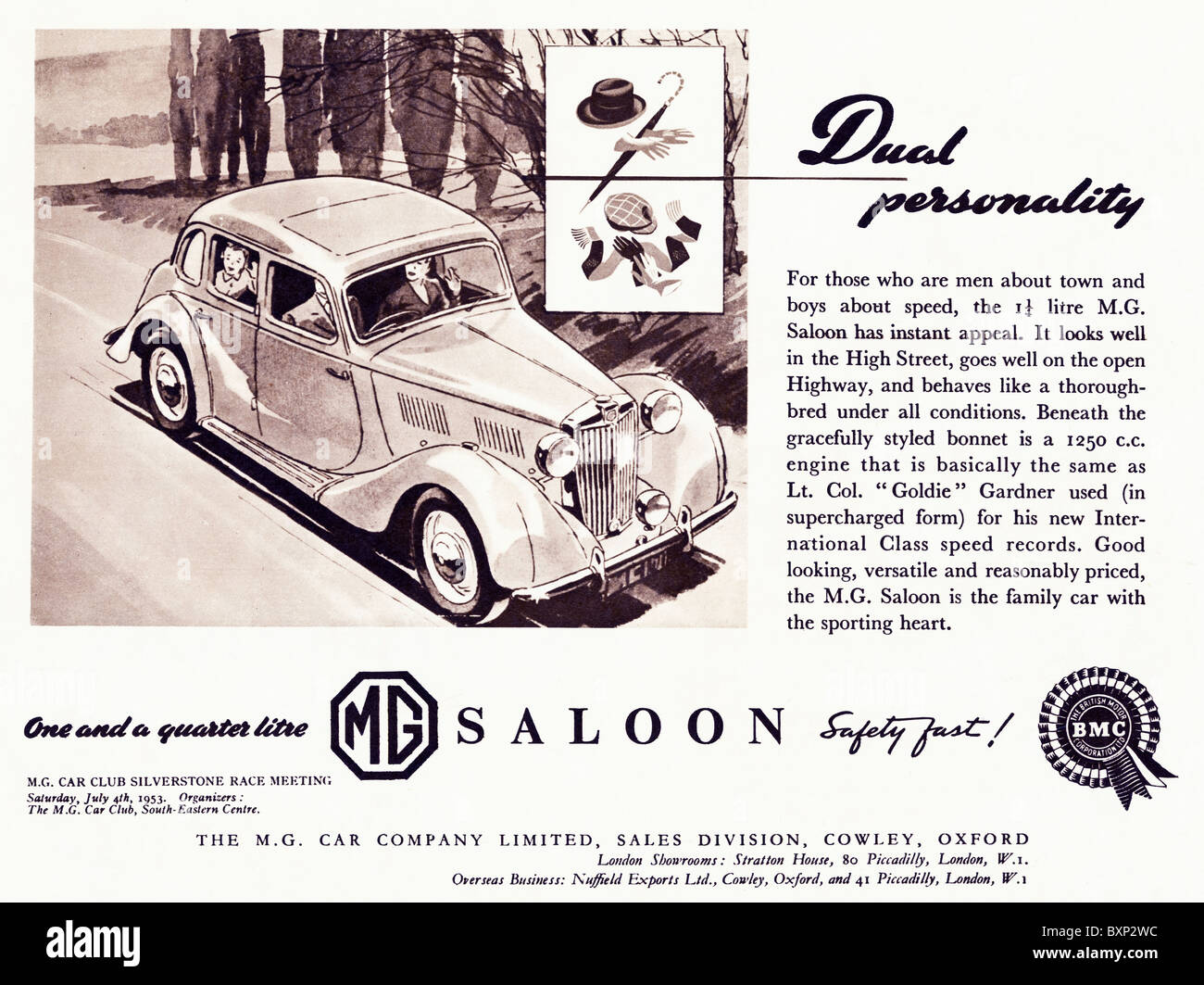 Magazin Werbung für MG-Serie Y eine ca. 1952 verwendet und eine Viertel Liter Familienlimousine produziert 1947-1953 Stockfoto