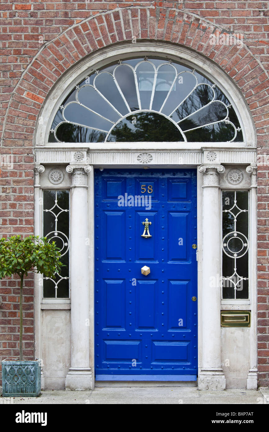 Georgianische Architektur vor der Tür und Tor in Merrion Square, Stadtzentrum von Dublin, Irland Stockfoto