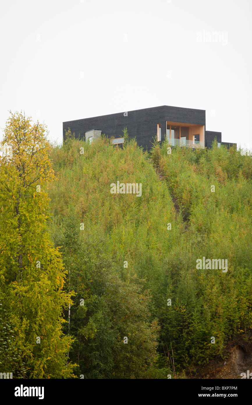 Alaska, großen See, Happy Trails Kennel. Martin Buser neue Haus auf dem Hügel mit Blick auf seine alte Heimat und der Zwinger. Stockfoto