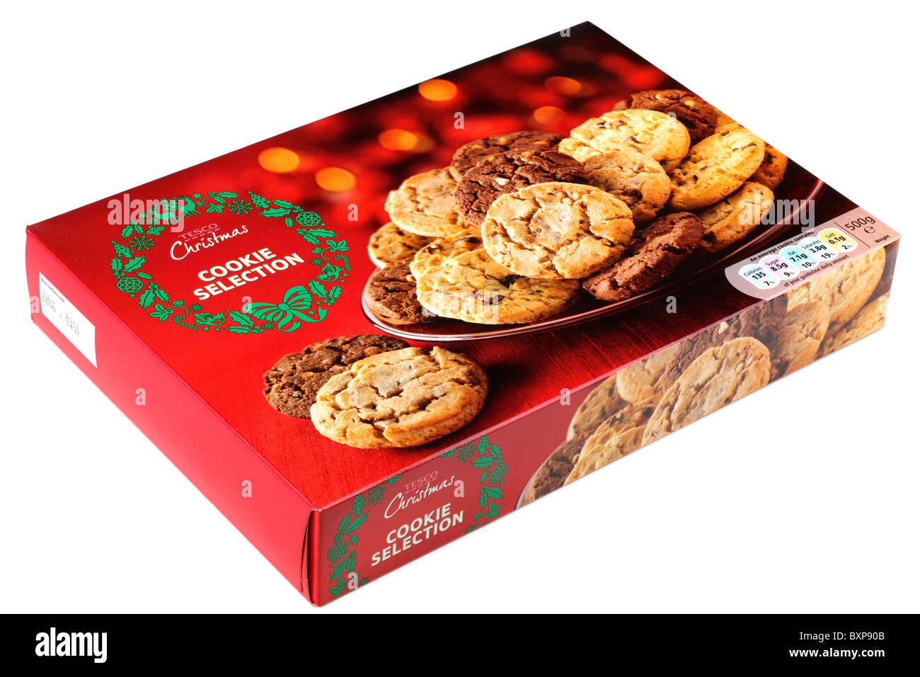 Schachtel mit Tesco saisonale Christmas Cookie-Auswahl Stockfoto
