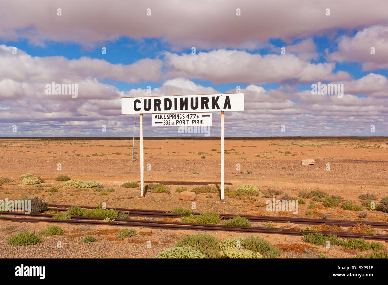 Die Isolation der Telegraphenstationen Abstellgleis auf der alten Ghan Railway im Süden Australiens Outback Stockfoto