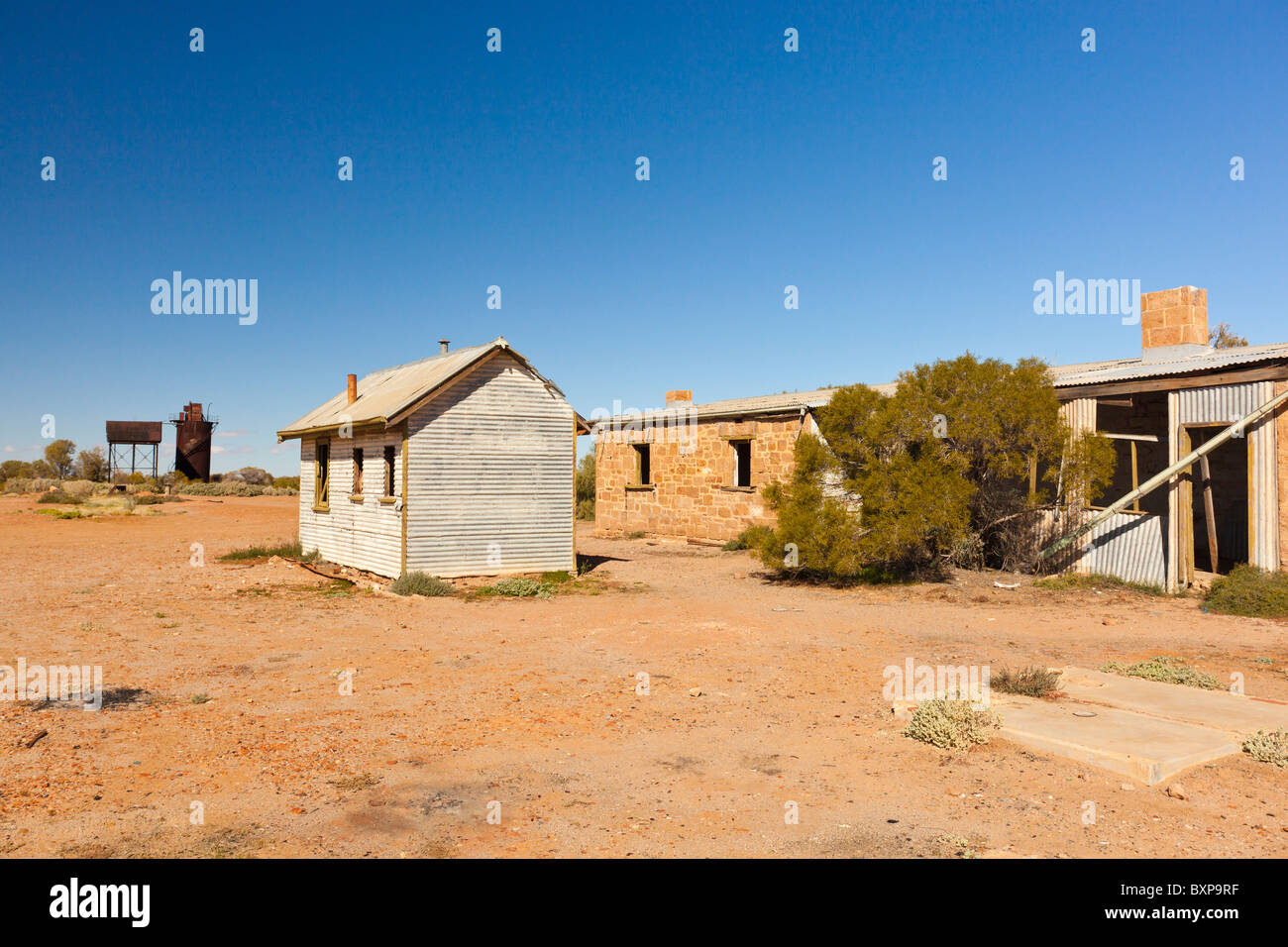 Die Ruinen des Bahnhofs am Beresford Abstellgleis auf der alten Ghan Railway auf den Oodnadatta Track Stockfoto