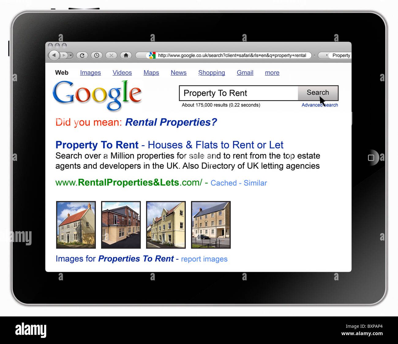Apple iPad mit Safari-Browser und eine Google-Suche nach Immobilien zum  Verkauf, Haus und Wohnungen kann Stockfotografie - Alamy