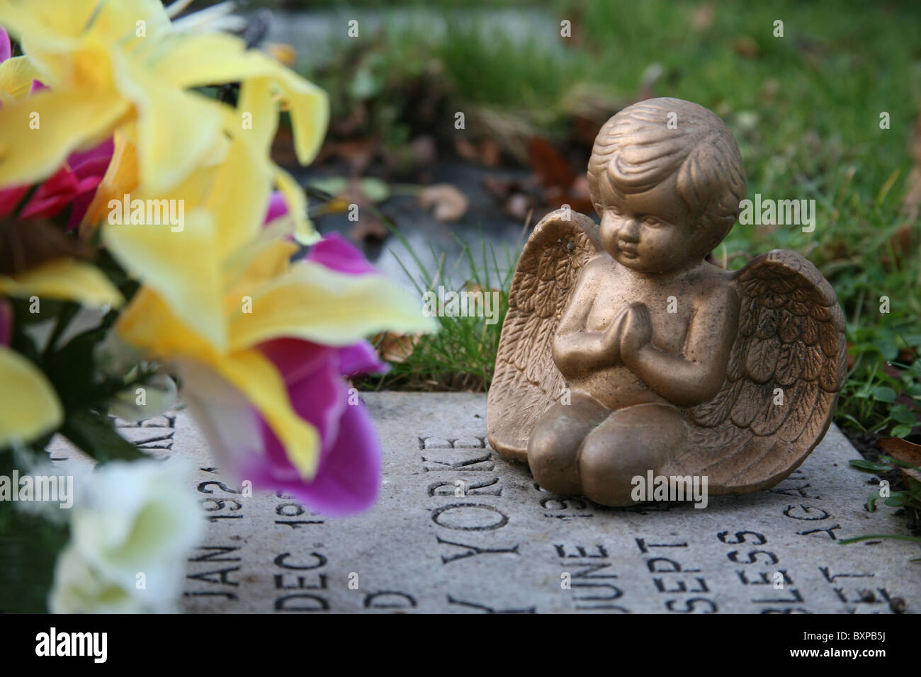 Eine goldene betender Engel Figur kniete auf einem Grab Stockfoto