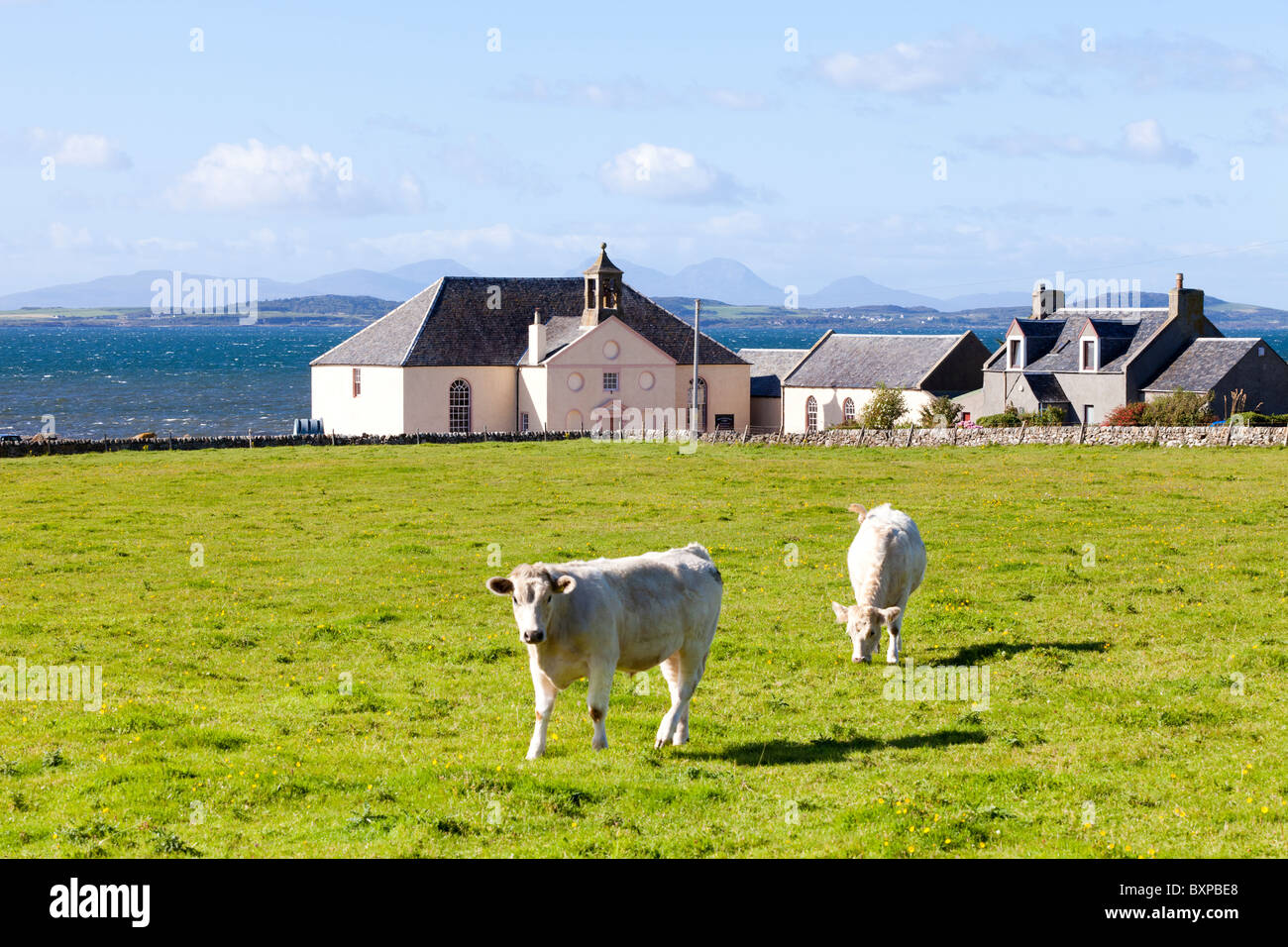 A'Chleit, nördlich von Muasdale auf der Halbinsel Kintyre, Argyll & Bute, Schottland, Großbritannien. Gigha und Jura sind im Hintergrund sichtbar. Stockfoto