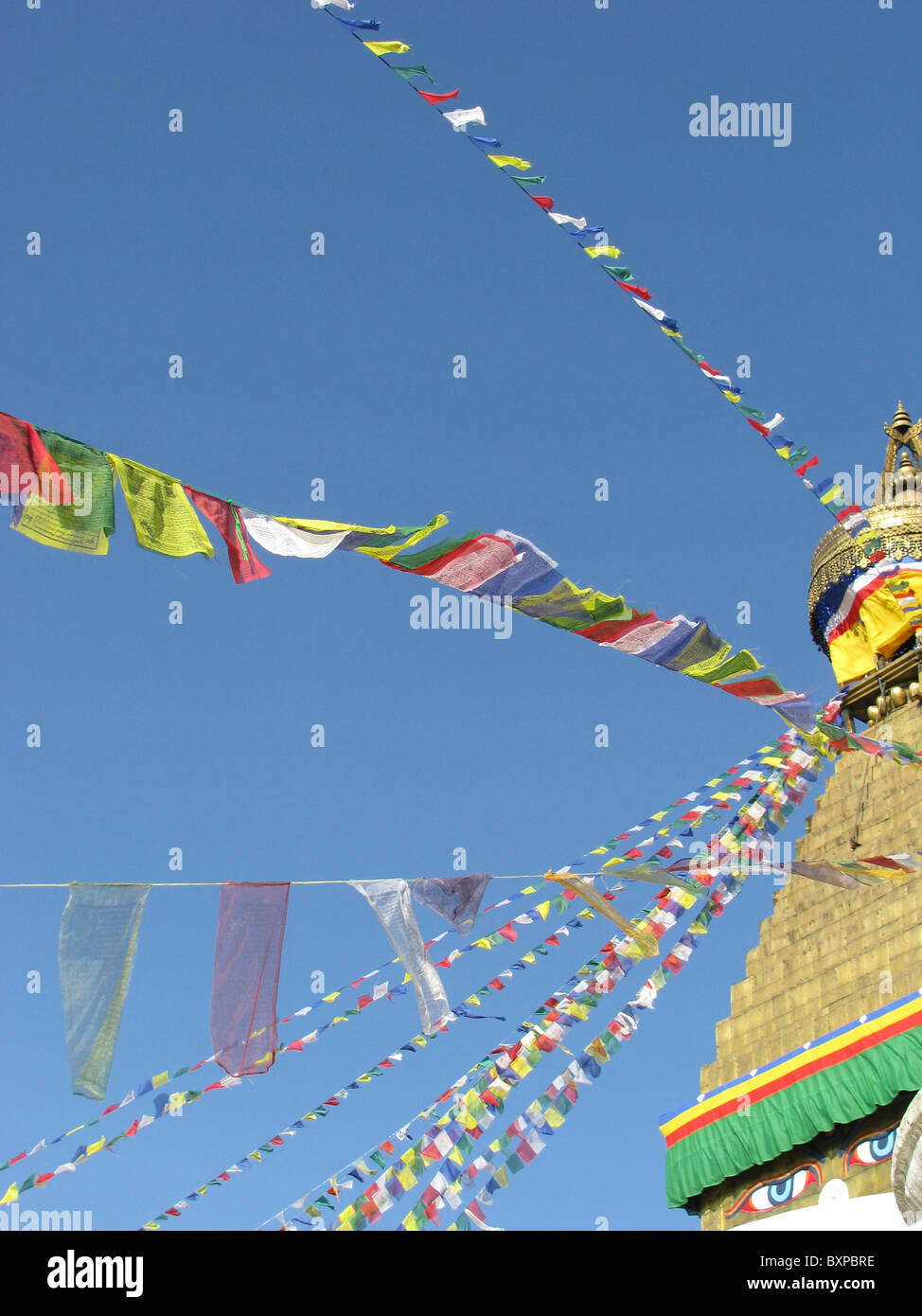 Gebet, Flaggen buddhistische Bodnath Stupa in Kathmandu, Nepal Stockfoto